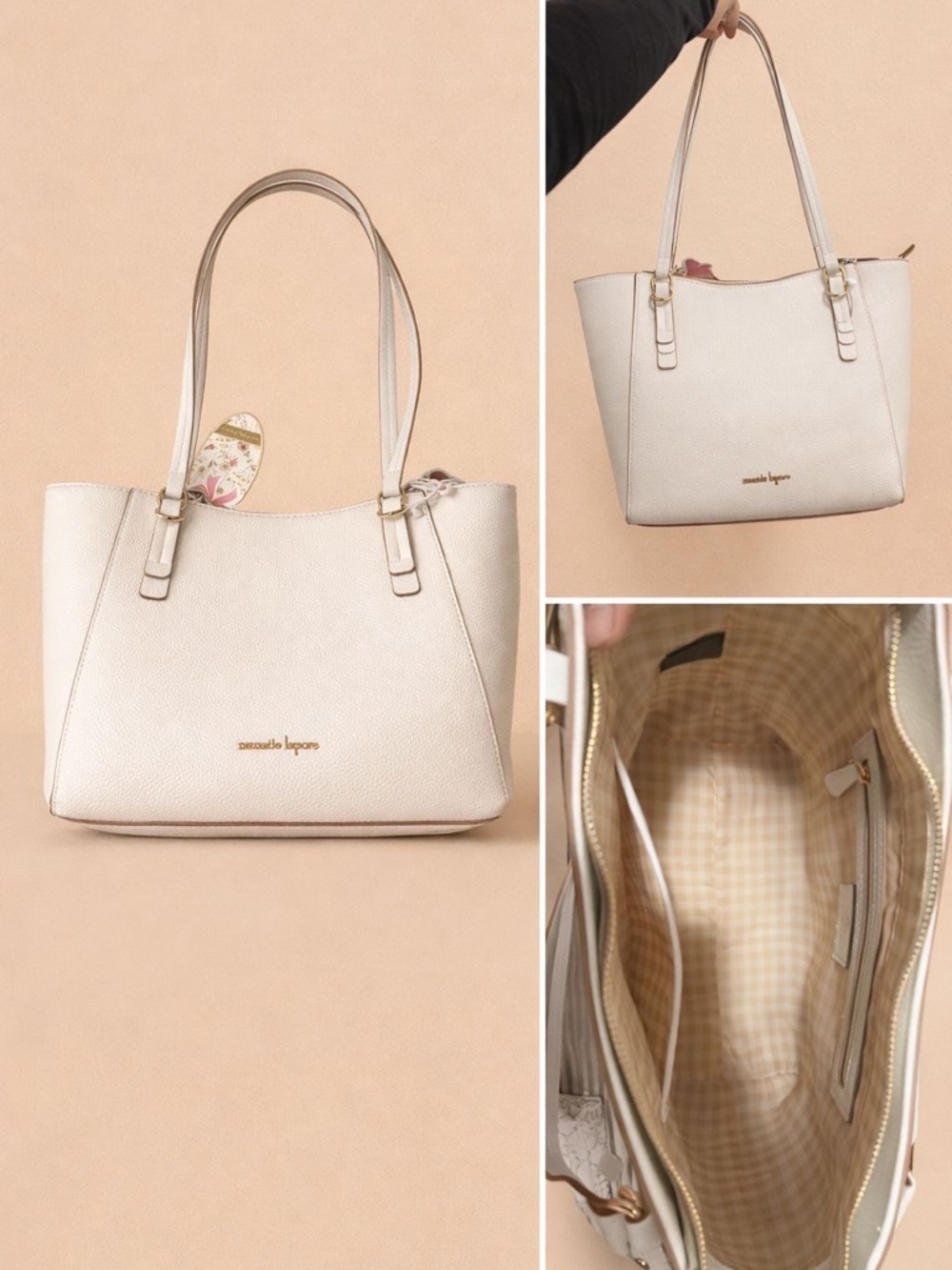 Samantha Vega White Pebbled Tote Bag
